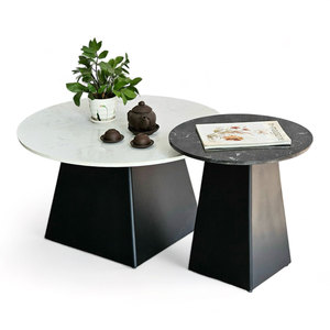 Table basse minimaliste à emboîter avec plateau en marbre et pieds en fer pour salon et entrée - Product Image 1