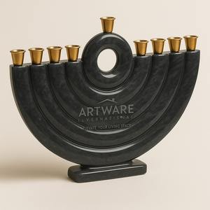 Nueva Menorah Hanukiah de Resina Rosa Pálido con Portavelas Dorados, Moderna Decoración Judía para el Hogar, Elegante Candelabro de Hanukkah - Product Image 2