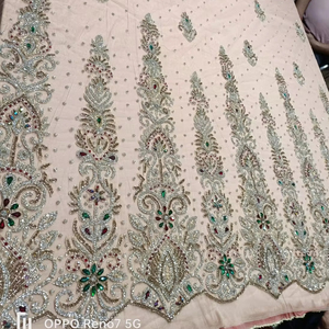 High Quality Luxury <b>Beaded</b> Fabric with Zircon Handmade 100% Polyester Best Price Export From Indian Supplier for <b>Garments</b> Making - Product Image 1