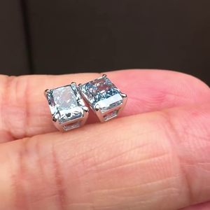 2.00tcw Radiant Fancy <b>Blue</b> Lab Grown Diamond <b>Stud</b> <b>Earrings</b> VVSVS Clarity IGI Certified Basket Set in White Gold - Product Image 2