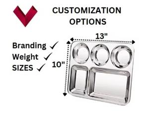 ถาดรับประทานอาหารสแตนเลสสตีล5ช่องพร้อมขอบกลมจานอาหารและอาหารกลางวัน - Product Image 3