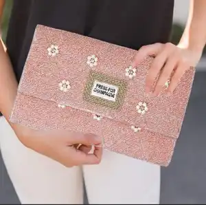 Pink Pearl Beaded Crossbody Chain Clutch Wedding Party Handbag Evening Clutch Bag For Women