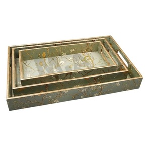 Ensemble fait main de 3 plateaux de service polyvalents en bois d'acacia plateaux en bois élégants avec poignée en métal pour le service de thé à la maison et la décoration - Product Image 5