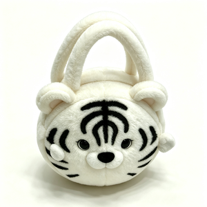 Bolso de mano de peluche de tigre blanco redondo personalizado, Bolso de peluche de tigre de dibujos animados con forma de bola, Adorable peluche de tigre blanco, Temática animal para niños - Product Image 2