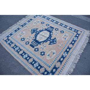 พรมตุรกีวินเทจคลาสสิกสีเบจ5.3 x 5.5ft แฮนด์เมดผ้าขนสัตว์ยางหนุนหลังเย็บปะติดปะต่อออกแบบสำหรับวัยรุ่นห้องนั่งเล่น Tabriz - Product Image 4