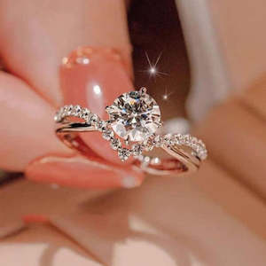 Bague Hallmark Romantique en Argent Luna Twist, Plaqué Or Rose 18K et Rhodium, Incrustée de Diamants, Bijou en Alliage pour Fiançailles - Product Image 2