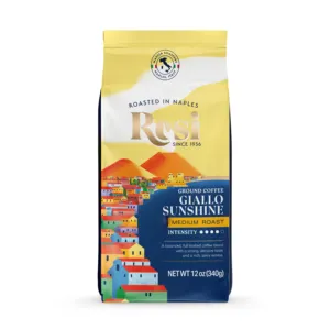 Polvo de café tostado de calidad italiana 340g Giallo Sunshine 50% Arabica 50% Robusta Vainilla para verter y Prensa Francesa