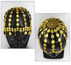 Gorro de cabeza para mujer con borlas de aleación étnica, cadena de pelo de trabajo con monedas chapadas en oro para Dubái, accesorios para el cabello de diseño especial árabe de Oriente Medio - Product Image 3