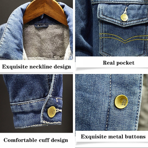 Veste en jean bleu clair pour homme, manteau en jean chaud, nouvelle taille grande, doublure en laine épaisse, veste en jean d'hiver - Product Image 6