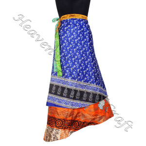 Jupe portefeuille indienne en soie à deux couches Boho Hippie Magic New Multi Wear Silk Sari Wrap Skirt Fabricant grossiste - Product Image 4