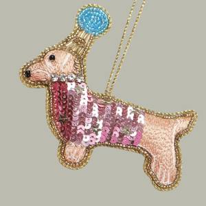 Adorno Colgante Hecho a Mano con Forma de Perro y Decoración Zari |   Adorno Decorativo para Pared Bordado con Cuentas y Lentejuelas - Product Image 1