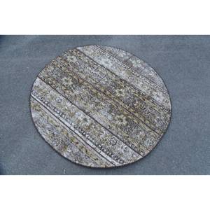 Classic <b>Brown</b> Beige 4.1 X 4.1ft Vintage Turkish Rug Faux Rabbit Fur Patchwork Design Latex Rectangle Hallway for Bedside Use New - Product Image 4