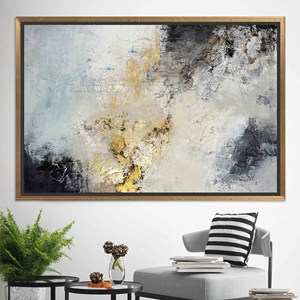 Art abstrait en plâtre gris et or : Toile imprimée moderne, TOILE ENCARTÉCHÉE DORÉE - Product Image 1