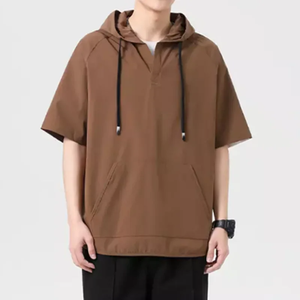 Sudadera con capucha de algodón de verano para hombre personalizada, tejido de punto informal de fácil uso y manga corta con estampado de letras - Product Image 1