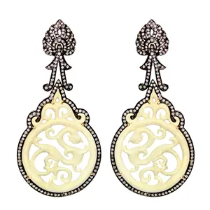 Hand Carved Women's Earrings with 14k Yellow Gold and 925 Sterling Silver Real Diamond Fine Jewelry Manufacturer