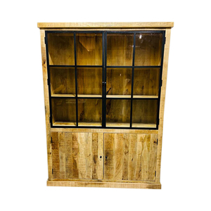 High Quality Large Size Double-Part Storage <b>Cabinet</b> Industrial Design With Mango Wood and Metal Glass Door for Home Living Room - Product Image 2