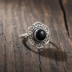 925 Sterling Silver Women's Boho Classic Style Engagement Eternity <b>Ring</b> Handmade Bezel Setting <b>Black</b> Onyx Birthday Anniversary - Product Image 5