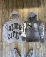 Sudadera con Capucha Personalizada con Logotipo para Hombre, 100% Algodón, Tejido Grueso, Bordado 3D, Estilo Urbano, Vintage, Lavada, con Cierre, JS-SW-606