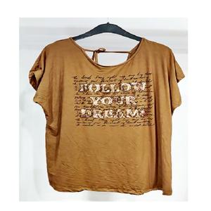 T-Shirt court tricoté en jersey de polyester de coton d'été décontracté pour femmes conception à col rond motif imprimé sexy Logo haute demande - Product Image 1