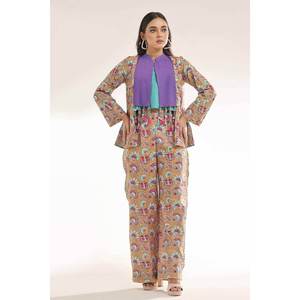 เสื้อเชิ้ตผ้าลินินสีส้มพิมพ์ลายทองสำหรับผู้หญิง ตกแต่งพู่ห้อย เหมาะสำหรับงานปาร์ตี้ - Product Image 1