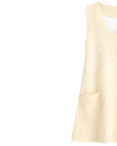 Women Sleeveless Knit Sweater <b>Vest</b> Light Beige V Neck Pocket Design Winter Wear Custom Manufacturer Wholesale OEM Supplier Trade - Product Image 4