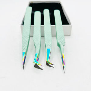 Pinzas de extensión de pestañas con logotipo personalizado, 10mm, acero inoxidable sólido, punta de arcoíris, fibra, Color verde marino, agarre de diamante, probado a mano - Product Image 3