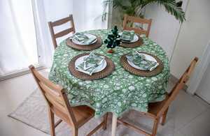 Nappe en coton imprimé bloc vert Rectangle floral Couverture de table à manger Décor de cuisine vintage français - Product Image 5