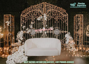 Stand en métal exclusif de scène de mariage asiatique, vente en gros, support de toile de fond en métal pour événement de mariage, nouveau Design, supports en métal pour mariage - Product Image 4