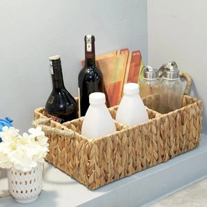 Rectangular divider box with handle Vintage Wicker Storage <b>Basket</b> Natural Water Hyacinth Rectangular Serving <b>Tray</b> - Product Image 3