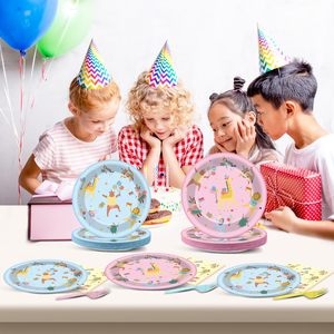 Assiettes et serviettes en papier Pastel Animal Parade, décorations de table sur le thème de la jungle et du safari pour les enfants, les filles, les anniversaires, les baby showers - Product Image 1