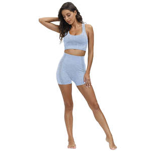 Ensemble de sport sans couture pour femmes, haut court à manches longues, leggings de yoga à taille haute élastique - Product Image 6