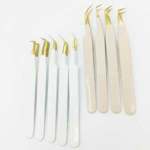 Pinzas para Extensión de Pestañas de Acero Inoxidable de Alta Calidad, Duraderas, Antiestáticas, de Precisión, con Punta de Fibra, Blancas y Doradas, Antideslizantes y Personalizables - Product Image 4