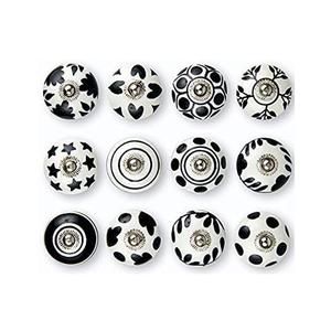 Perillas de puerta de cerámica impresas en blanco y negro para el hogar Oficina Gabinete Cajón Ventana Perillas de puerta Uso de decoración - Product Image 1