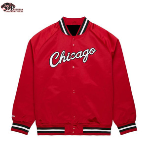 Chaqueta de bombardero universitaria clásica acolchada con diamantes estilo acanalado personalizada para hombre chaqueta de béisbol de satén rojo con cuello levantado para invierno - Product Image 1