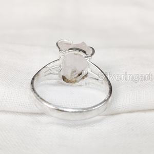 Anillo de plata de ley 925 con piedra natural de cuarzo rosa en bruto, joyería de piedra rugosa, anillo bohemio gitano, piedra de nacimiento de abril para mujer - Product Image 5