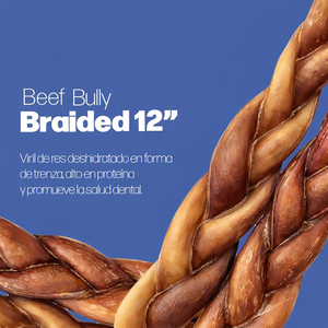 Friandises à mâcher pour chiens Bully Braided 12 pouces, en bœuf, déshydratées, jouets à mâcher pour animaux de compagnie - Product Image 3