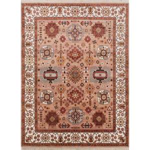 Alfombra de Seda Anudada a Mano AKPS-13003, Diseño Rectangular Abstracto con Medallón Rojo Naranja, Patrón Tabriz, para Uso en el Hogar, Entrada, Pasillo, Sala de Estar - Product Image 1