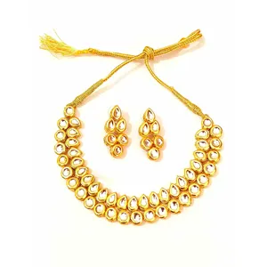 Parure de collier double couche plaqué or style vintage Kundan, bijoux fins de mariée avec perles et diamants, idéal pour cadeau de mariage, en laiton. - Product Image 1