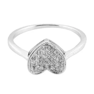 Women's 925 <b>Silver</b> Heart Shape <b>Ring</b> With Cubic Zirconia Micro Pave Engagement Band Romantic Style Jewelry - Product Image 3