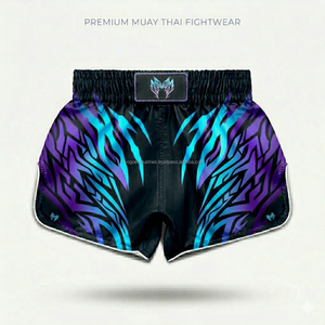 Shorts de Muay Thai rétro personnalisés de haute qualité OEM, shorts d'entraînement de boxe en satin, vêtements de combat, shorts de club - Product Image 2