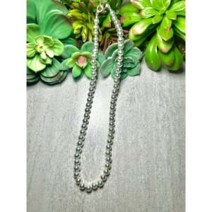 Navajo-Made 8mm Sterling Silver Beaded <b>Necklace</b> Ball Shape Trendy Classic Religious Featuring Garnet Amethyst Diamond <b>Opal</b> Pearl - Product Image 2