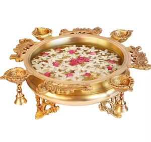 Étnico latón Urli Bowl Diya lámpara India decoración festiva flor flotante hogar templo Pooja boda regalo artesanía - Product Image 2