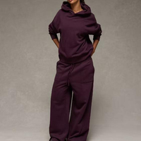 Ensemble survêtement décontracté personnalisé à jambes larges, deux pièces, pull-over, streetwear, survêtement pour femmes, couleur unie, manches longues, sweat-shirts amples et luxueux