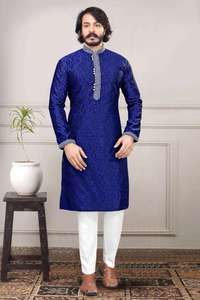 Kurta pyjama pour homme en coton jacquard traditionnel de designer, tenue ethnique indienne pour mariage et fête, style classique, robe élégante - Product Image 5