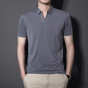 <b>Men's</b> V-Neck <b>Short</b> Sleeve for Polo T-Shirt Solid Cotton Ice Silk Knitted Fabric Digital Printing Leggings Top Design POLO Shirt - Product Image 3