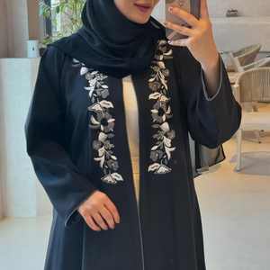 Elegant Premium Silk Fabric Handmade <b>Crystal</b> Long Sleeve Anti-Wrinkle Dubai Style Abaya for Luxury Muslim Wear - Product Image 2