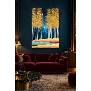 Impression sur toile Forêt de bouleaux aux feuilles dorées de Fida sous une nuit étoilée - Product Image 2