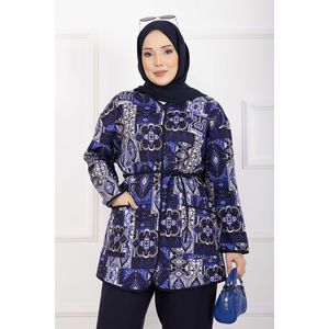 Traje de Chaqueta Azul Marino Casual con Detalles Étnicos - Product Image 2
