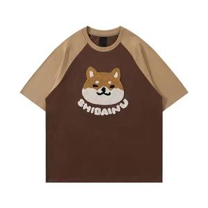 Camiseta de hombro caído de gran tamaño para hombre, logotipo bordado de moda con tela de punto, parche de chenilla personalizado, ropa elegante - Product Image 4