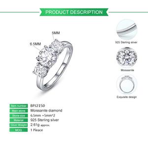 Bague en moissanite de coupe ronde brillante 2TCW, couleur D, tendance, bague de fiançailles et de mariage à 3 pierres pour femmes, argent sterling 925, cadeau de fête - Product Image 6